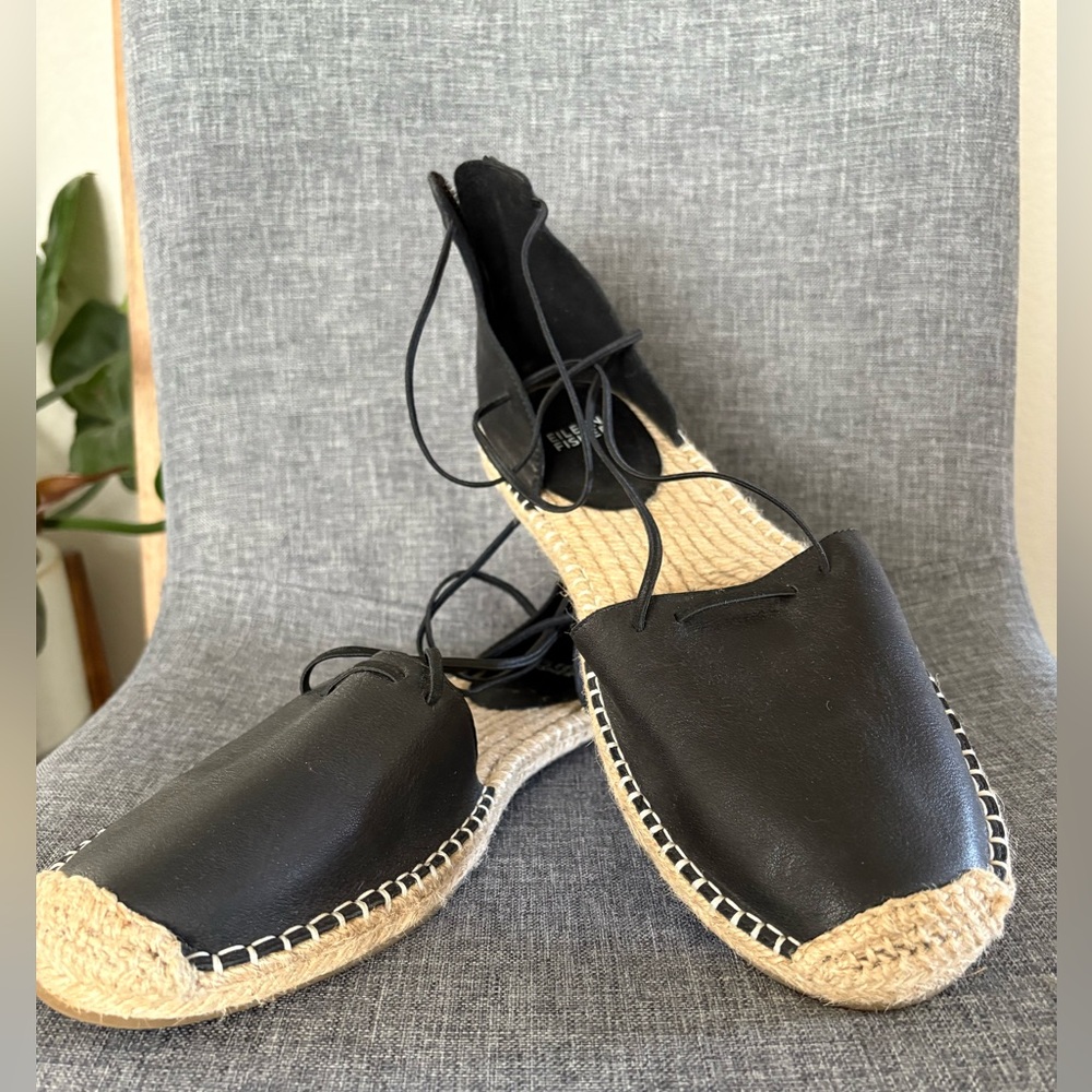 Eileen Fisher Lee d'Orsay Flat Leather Espadrille Sandal